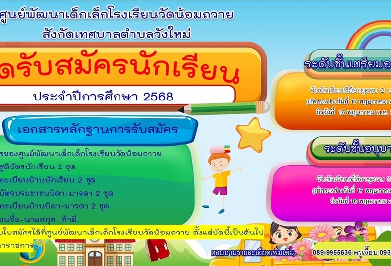 #ประกาศข่าวประชาสัมพันธ์ 
👉รับสมัครนักเรียนศูนย์พัฒนาเด็กเล็กโรงเรียนวัดน้อมถวาย
👉รับจำนวนจำกัด 30 คน